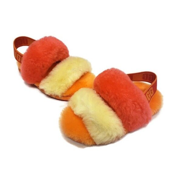 UGG Sz 6 Age 2-3 Oh Yea Slide Slippers S/N 1116636T Lamb Fur Red Orange Toddler - Picture 4 of 8